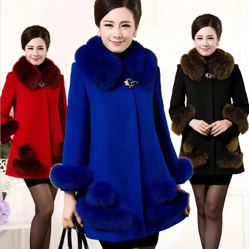 Autumn and Winter Women's Solid Color Coats Fur Outerwear Thick Medium and Long Knitted Sweaters New Middle-aged Jacket T60