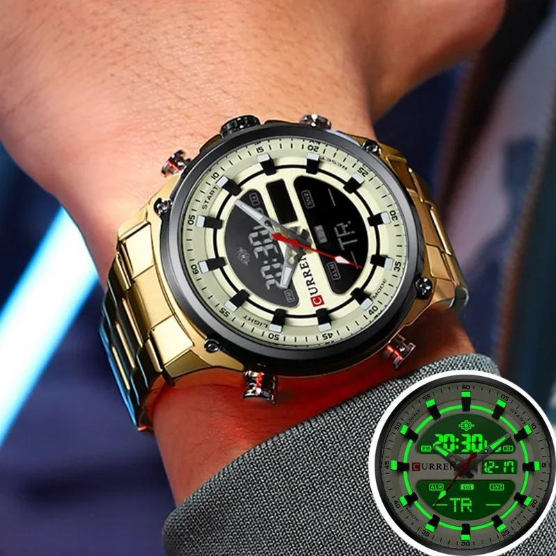 Часы наручные CURREN Мужские кварцевые цифровые спортивные светодиодные