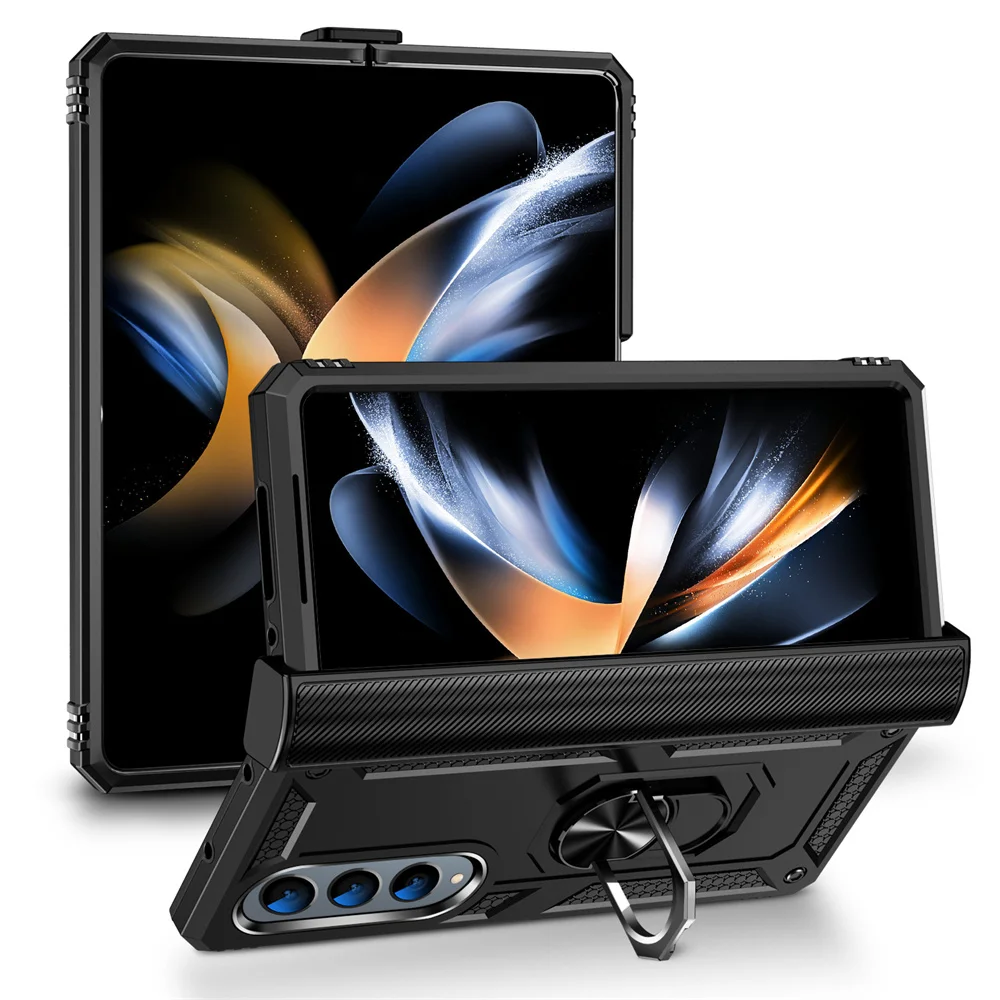 

Military Grade Shockproof Ring Kickstand Folding Case For Samsung Galaxy Z Fold 3/Z Fold 4 Heavy Duty Metal Ring Hinge Case