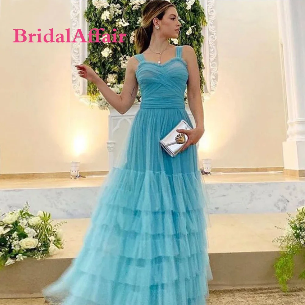

Пляжное Тюлевое платье BridalAffair для выпускного вечера, 2022 юбка, женское свадебное платье в несколько рядов, платье на бретелях-спагетти для вечеринки