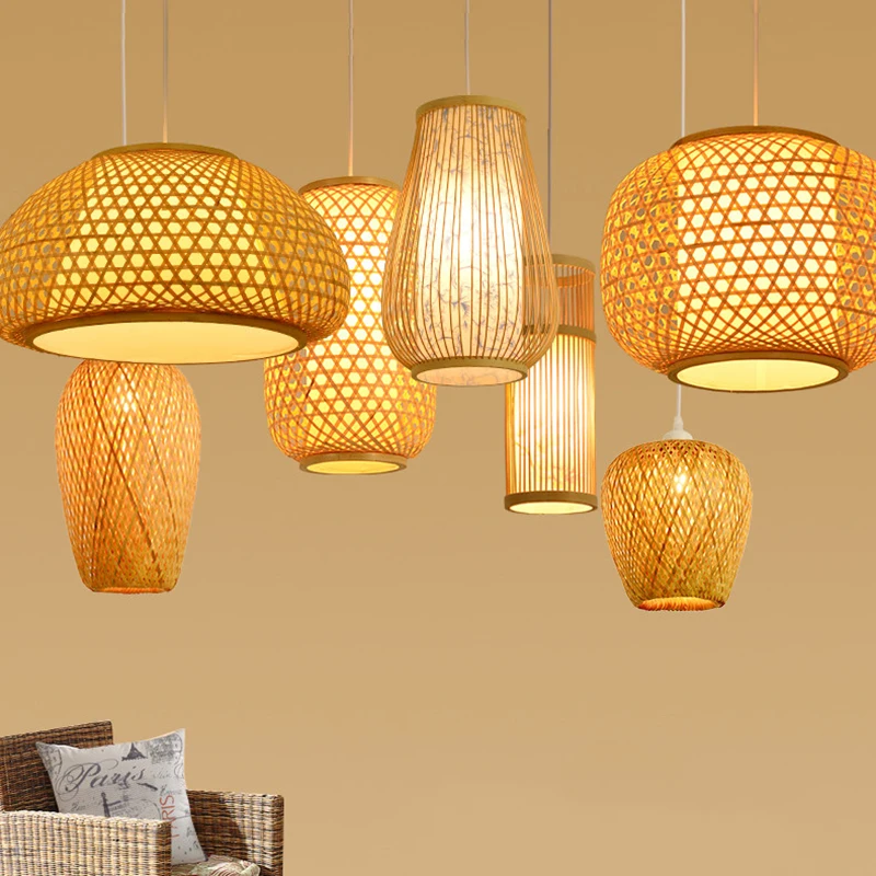 

Современная Подвесная лампа из бамбука ручной работы, арт-стиль, светильник-фонарик из бамбука для столовой, спальни, гостиной, светильник н...