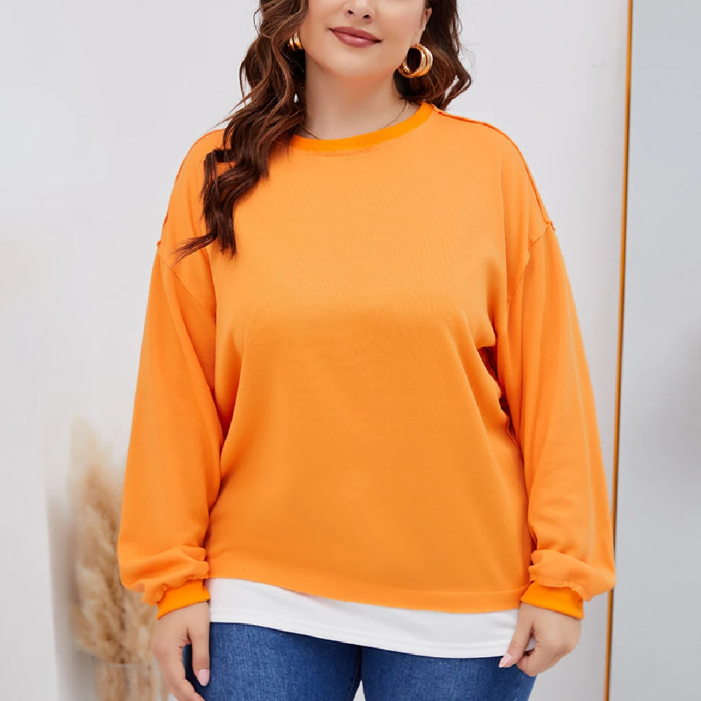 

Женский топ с длинным рукавом, повседневный Свободный пуловер контрастных цветов с круглым вырезом и длинными рукавами, Осень-зима 2022