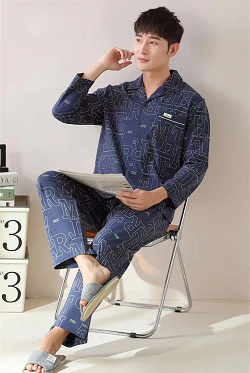 Qiyaxuan весенне-осенние крутые хлопковые мужские пижамы с длинными рукавами