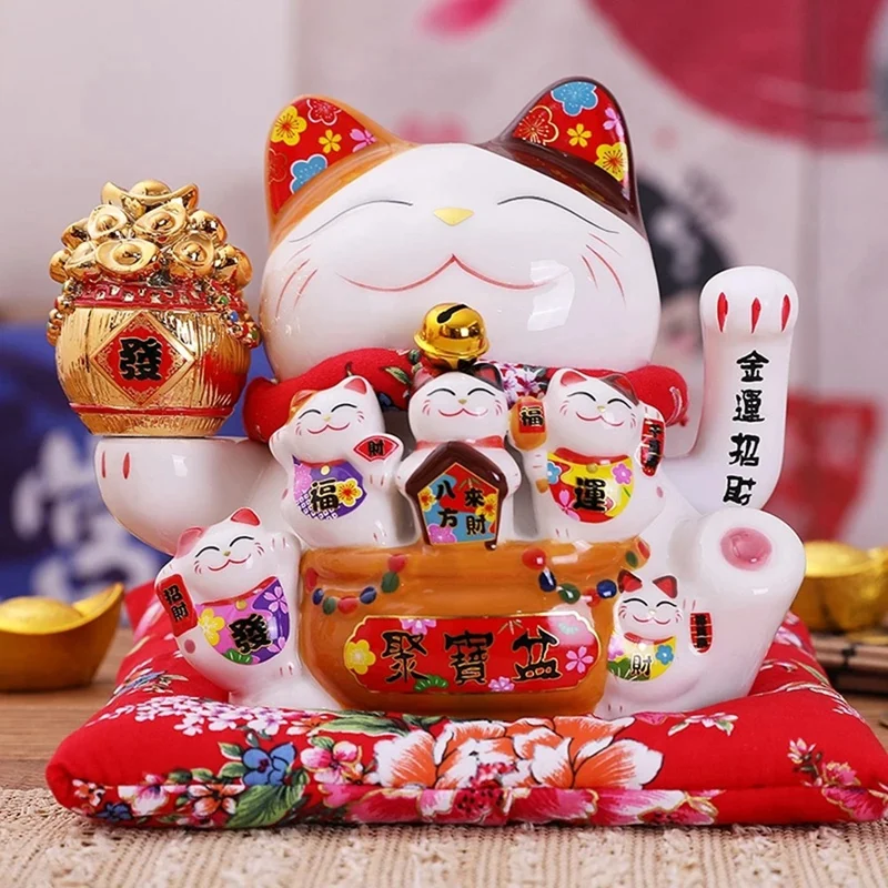7-дюймовый керамический орнамент Beckoning Cat Maneki Neko украшение фэн-шуй качели Lucky