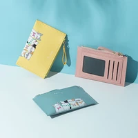 new womens wallet ultra thin leather purse bank card holder bag cute cartoon cat zipper coin purse simple thin card holder