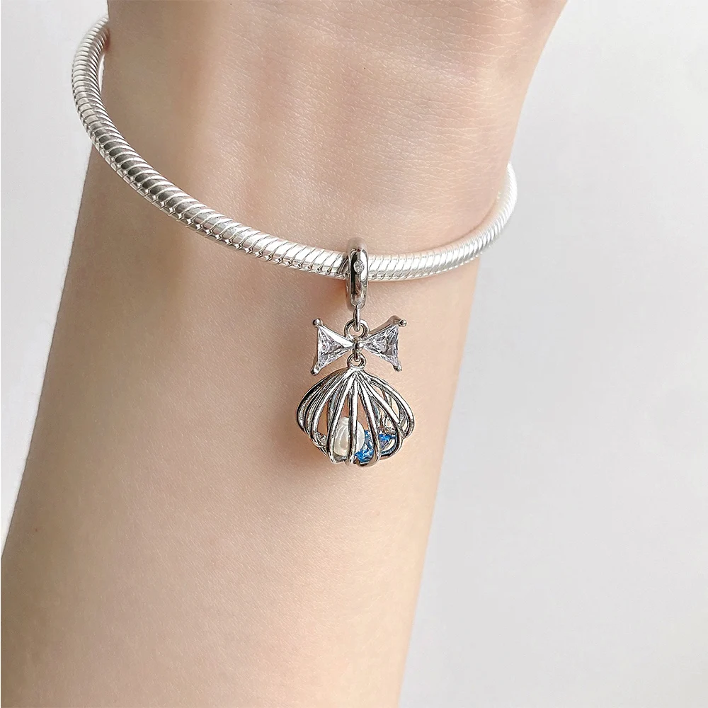 Pandora-Accessoires de bijoux en argent 925 pour femmes, bracelet de bricolage, pendentif Blue Nette Ocean Series, doux et romantique