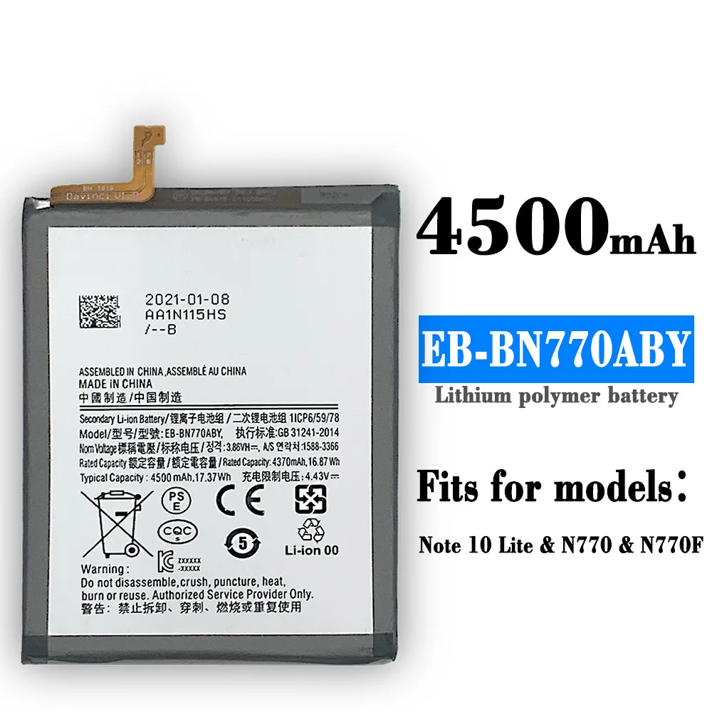 

Orginal Battery EB-BN770ABY For Samsung Galaxy Note10 Lite Genuine N770 N770F Battery 4500mAh High Capacity Lithium Battery