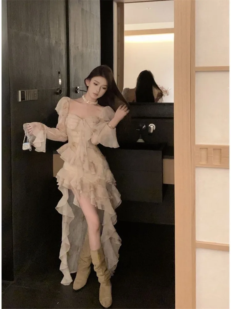 Женское платье с вырезом лодочкой сексуальное романтичное облегающее оборками и