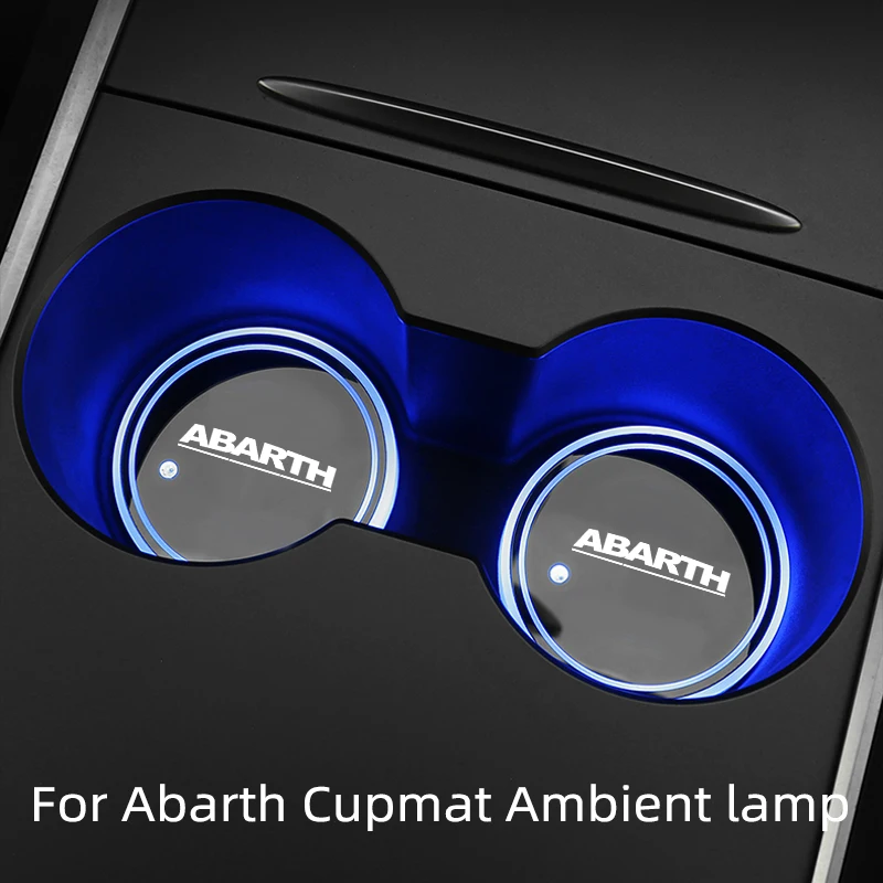 

Car Luminous Water Cup Coaster 7 Colorful Car Led Atmosphere Light For Fiat Abarth Car logo Cupmat Ambience lights accessories