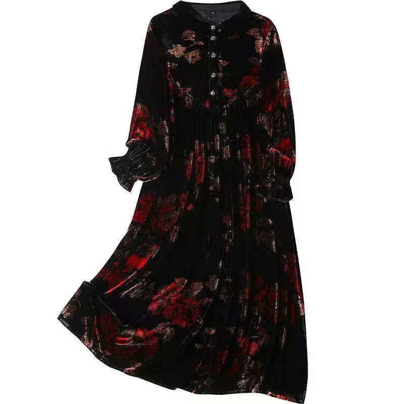 Бархатное золотистое платье-трапеция 5XL весна-осень 2023 роскошное платье с