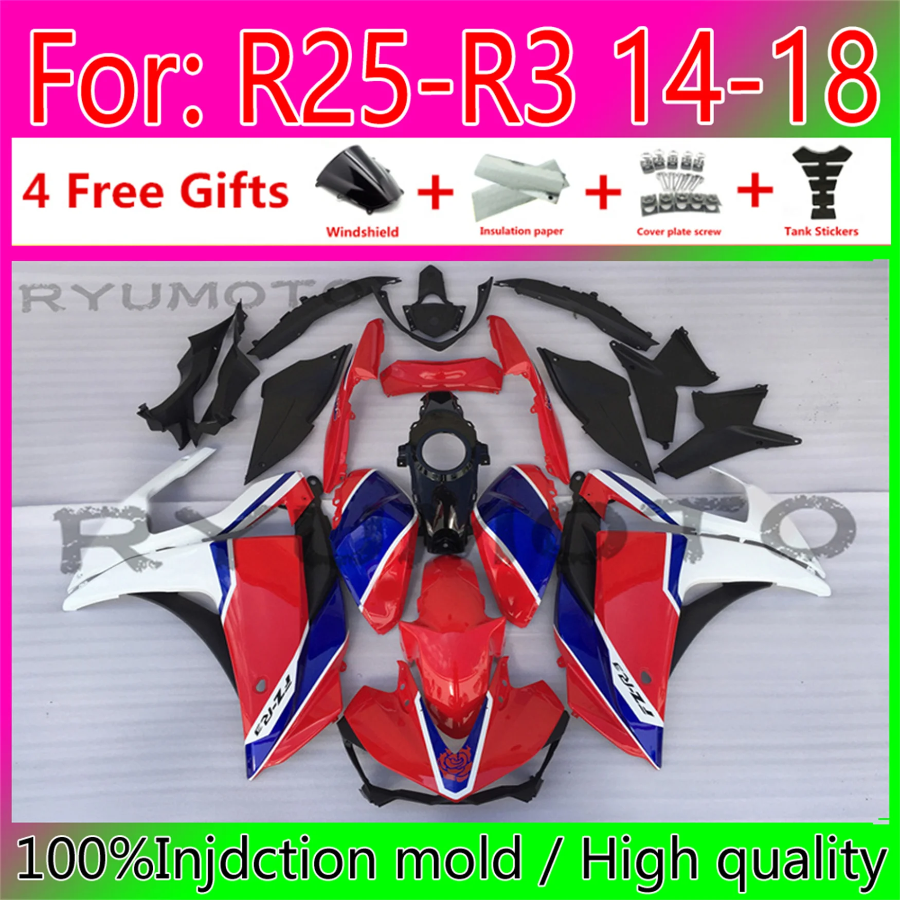 

Новый комплект обтекателей для мотоцикла ABS для Yamaha YZF R3 2015 2016 2017 2018 YZF R25 15 16 17 18 обтекатель