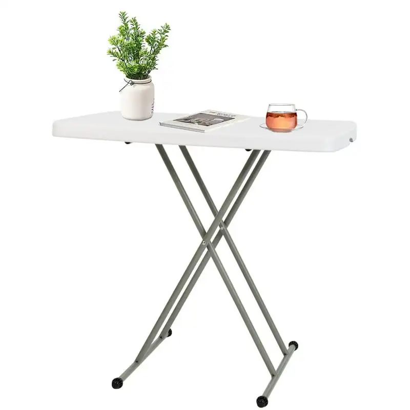 

Регулируемый складной столик 30 дюймов, поднос для телевизора и легкий обеденный стол с X ножками и твердой пластиковой крышкой, 19-28 дюймов, белый, ультралегкий