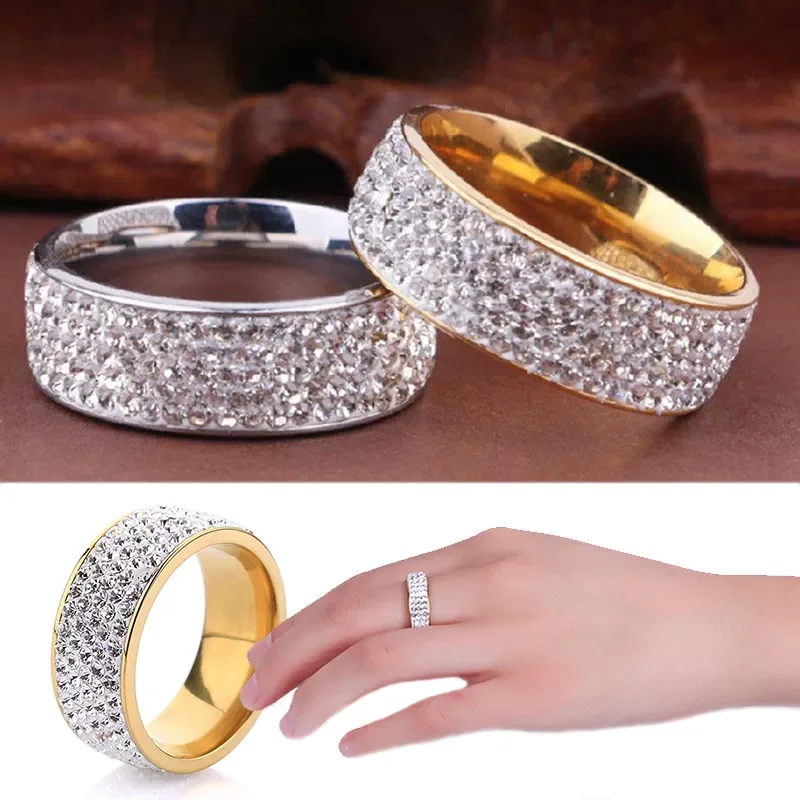 

Women Men Luxury Stainless Steel Ring Crystal Rhinestone Wedding Engagement Ring Band Fashion Jewelry Size 7-12