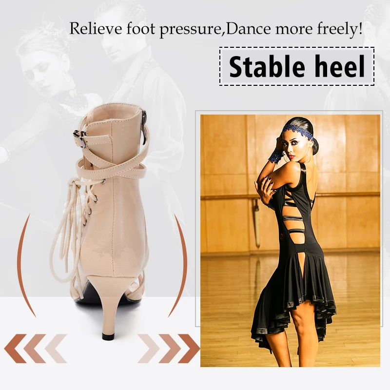 DKZSYIM Women Dance Shoes Latin Ballroom Outdoor Tango jazz Professional Dance Boots Matte leather Comfy Thin high heels Indoor