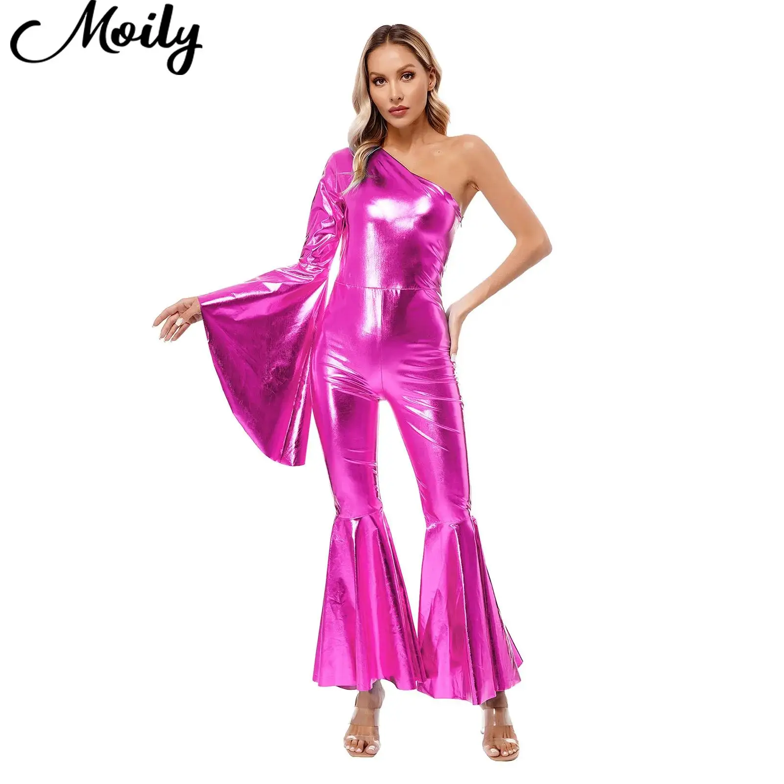 Женский металлический танцевальный комбинезон блестящий боди с одним открытым