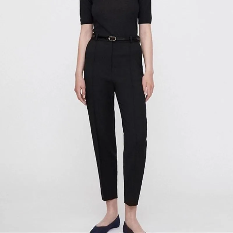 New Women's Swedish Black Wool Twill Fabric Pintuck Seam Design High Waist Suit Trousers Women Pants