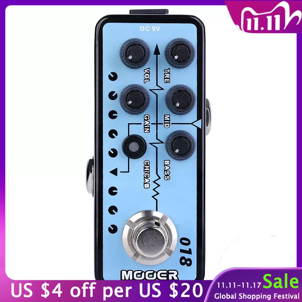 

Mooer 018 Custom 100 Digital Preamp Guitar Effect Pedal Cabinet Simulation Dual Channels 3-Band EQ & Gain Electric Guitar Pedal