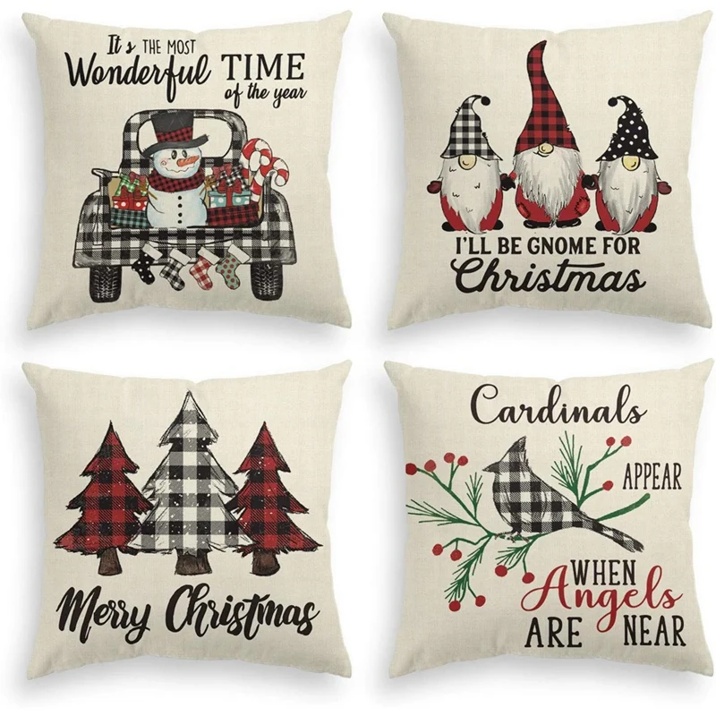 

Рождественская клетчатая наволочка в виде гнома из буйвола, грузовика, снеговика, рождественской елки, зимняя декоративная наволочка