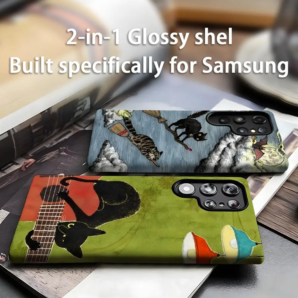 Фото Абстрактный милый чехол для телефона с котиком для Samsung Galaxy S25 S24 S23 S22 S21 Plus Ultra, глянцевый, 2-в-1 №1