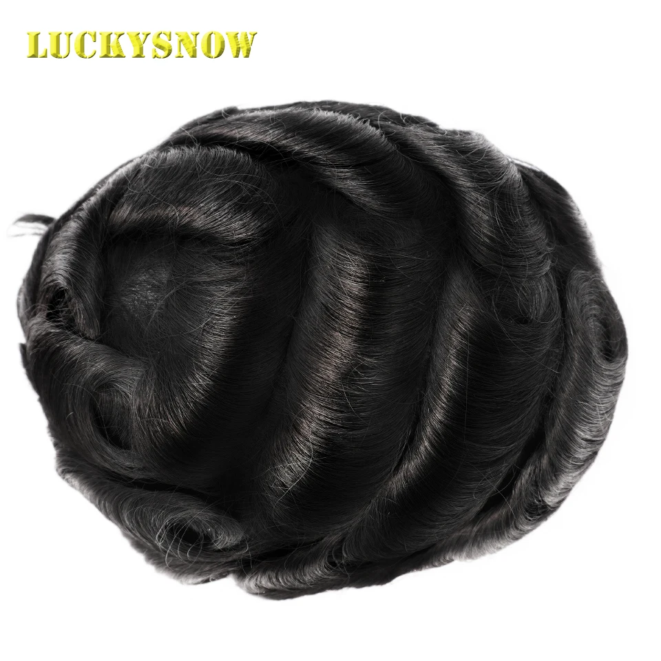 Hair Nature Toupee for Mens Human Hair Piece, Injection Men Wig Human Hair Replacement System Hair Style, 1#Color