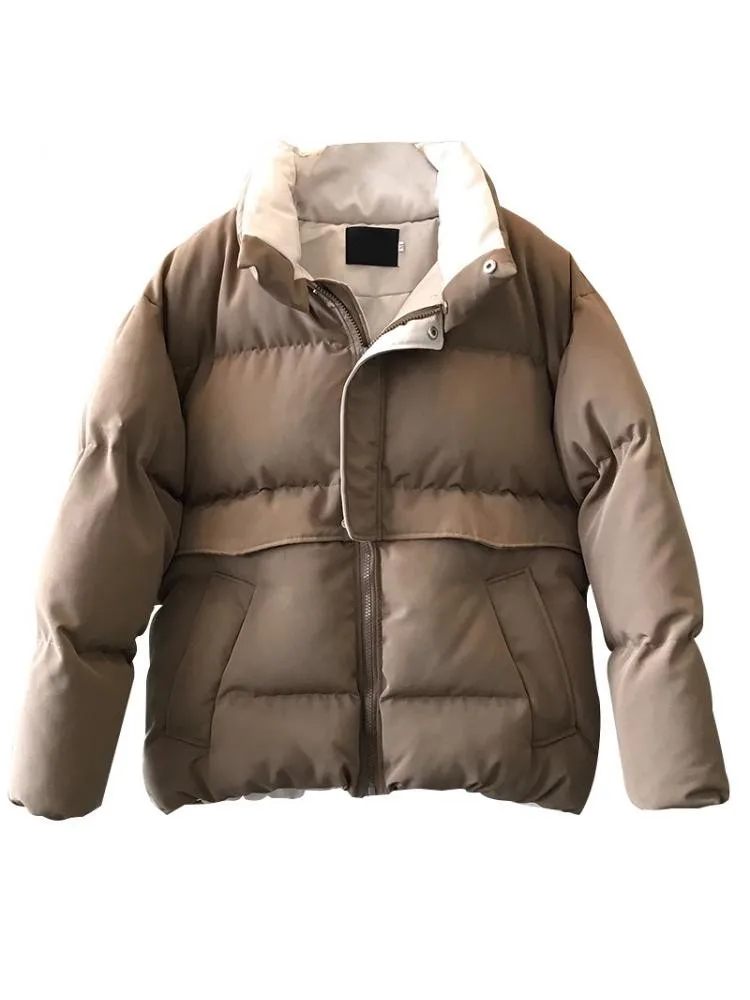 2022 Winter Casual Padded Short Black Thick Parkas Women Korean Version Of Loose Stand Collar Bread Clothing Jacket Warm Coats