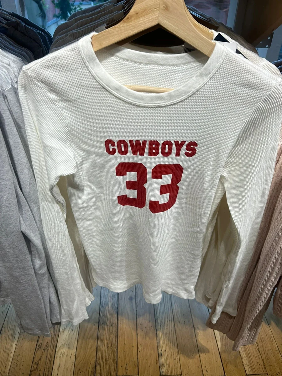 Cowboys 33 Вафельная футболка с длинным рукавом Женская осенняя хлопковая тонкая