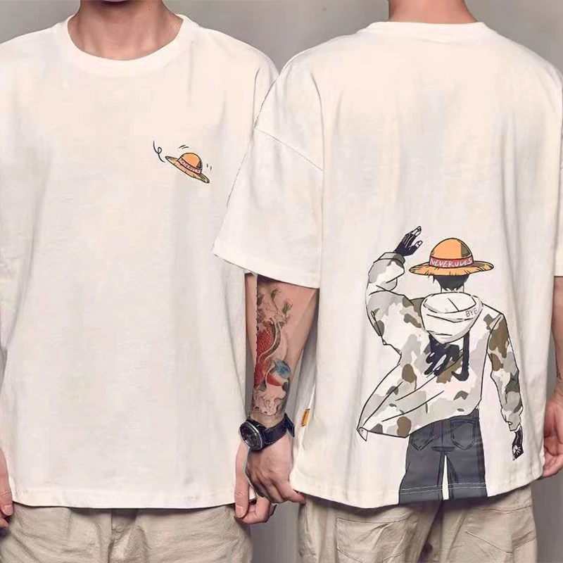 

Summer One Piece Men T Shirts Anime Print 100 Cotton Oversized Women T-Shirt Fashion Japnese Style Man Clothing High Quality Tee