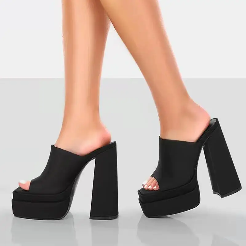 

2022 Super High Heel Platform Square Toe Sandals Open Toe High Heels Party Summer Female Pumps Fashion Shoes Large Size 35~43