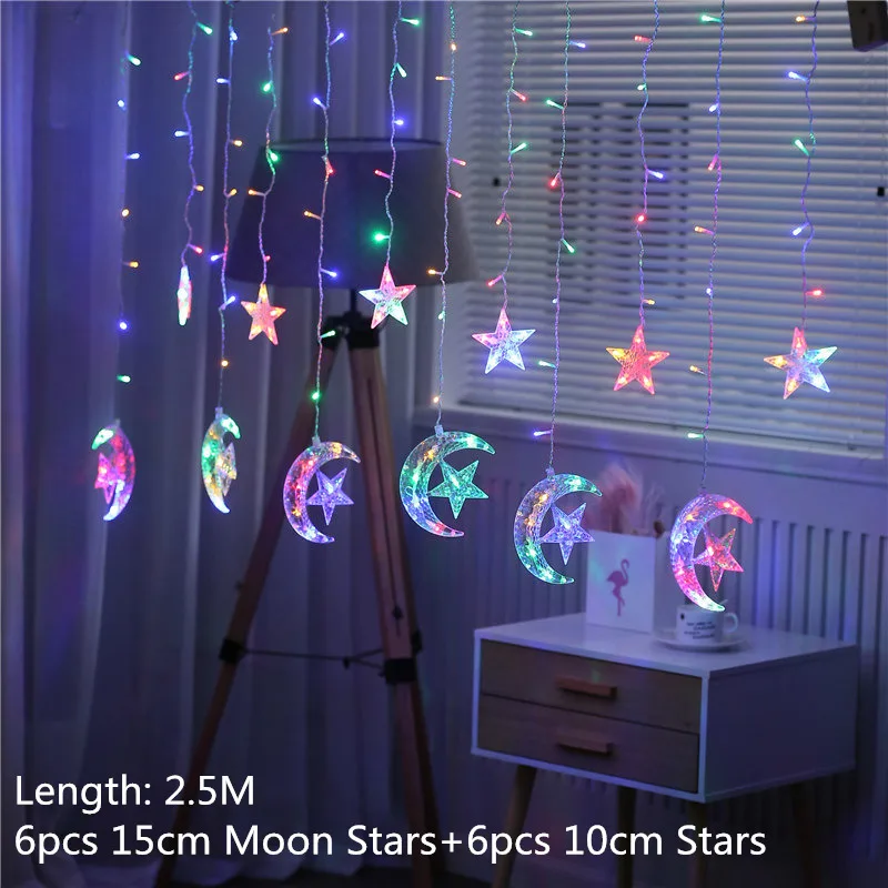 Украшения для Рамадана с изображением луны и звезд Led Шторы гирлянда светильник