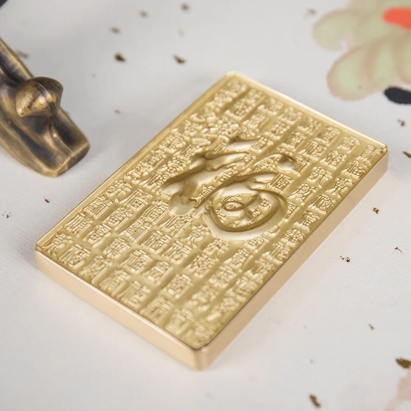 Relief Paperweights Brass Square Paperweights Chinese Traditional Painting Calligraphy Paperweights Paper Pressing Peso De Papel