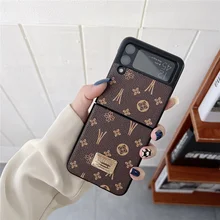 2022 Luxury stylish Brand Geometric patterns Leather Phone Case For Samsung Galaxy Z Flip 3 5G Shockproof Full Protective cover