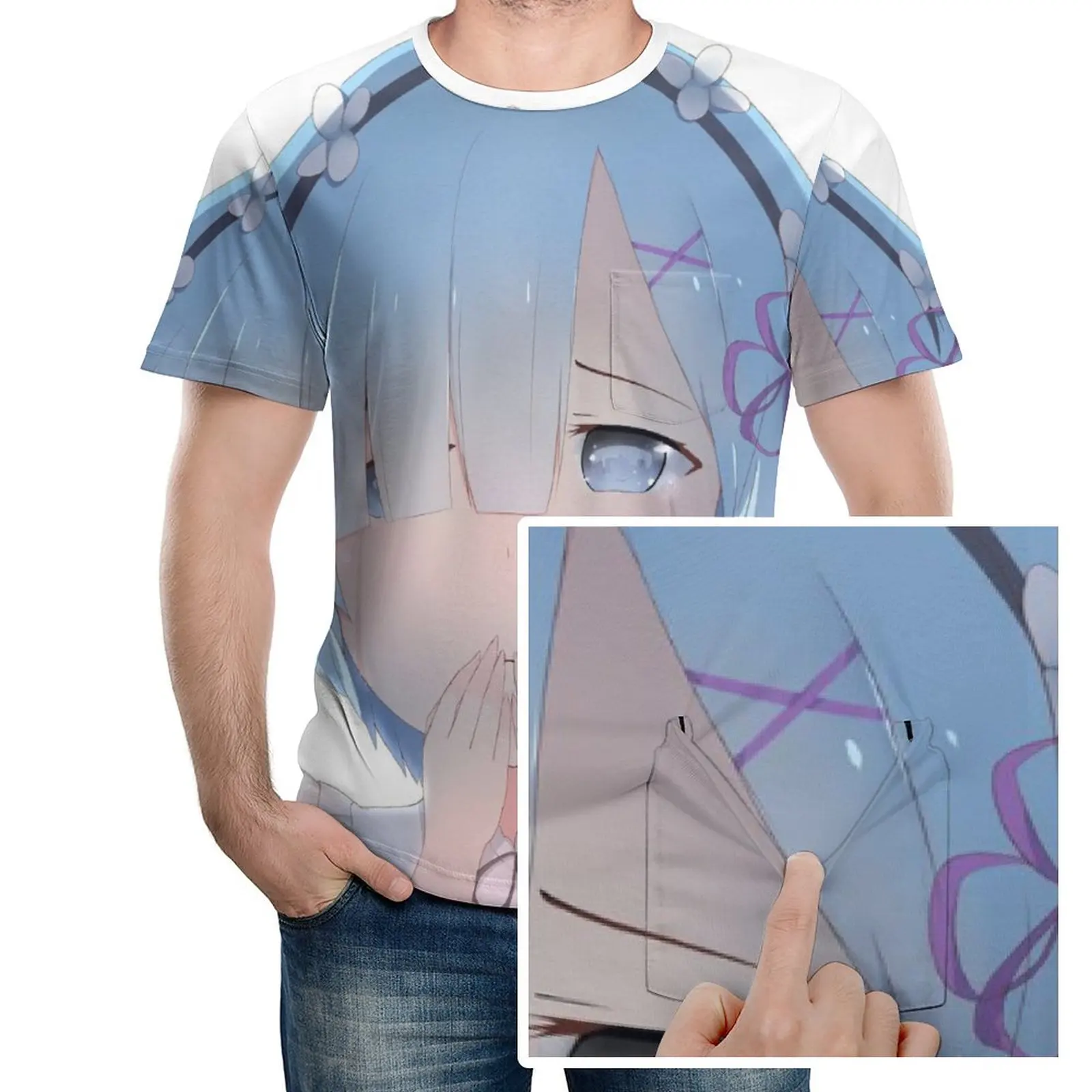 

Anime Re ZERO Men's New Summer 3D Pink Tulip Flower T-shirt Casual 3D Printing T-shirt