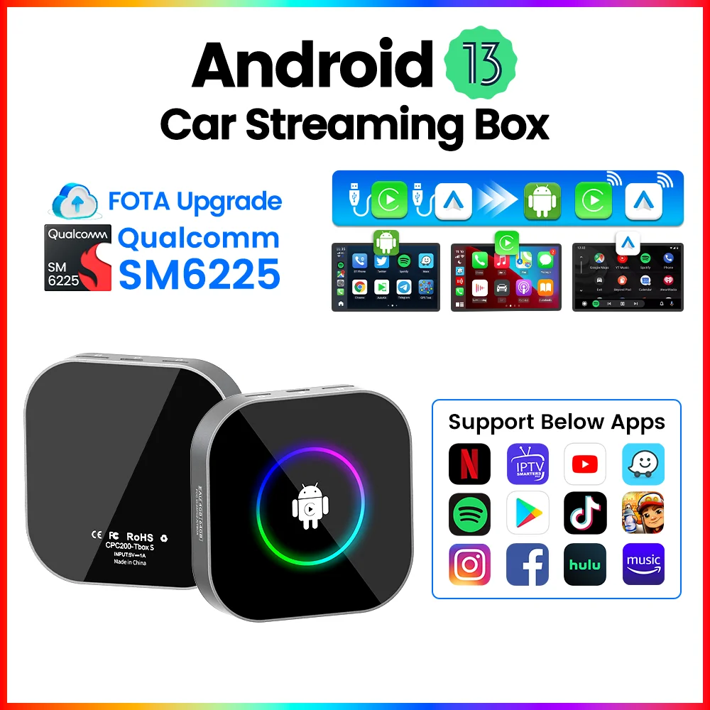 Фото Android 13 Ai Box SM6225 Беспроводной CarPlay Android Auto TV Box Автомобильный беспроводной адаптер Поддержка онлайн-видео Youtube Netflix IPTV №1
