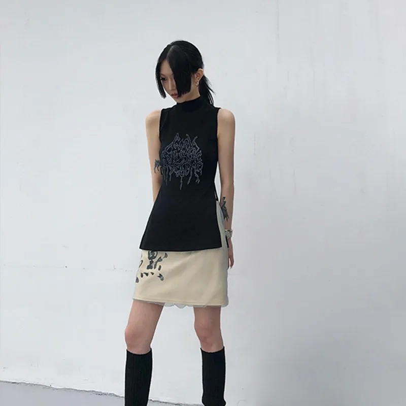 Женская черная майка Karrcat в стиле Ямамото |