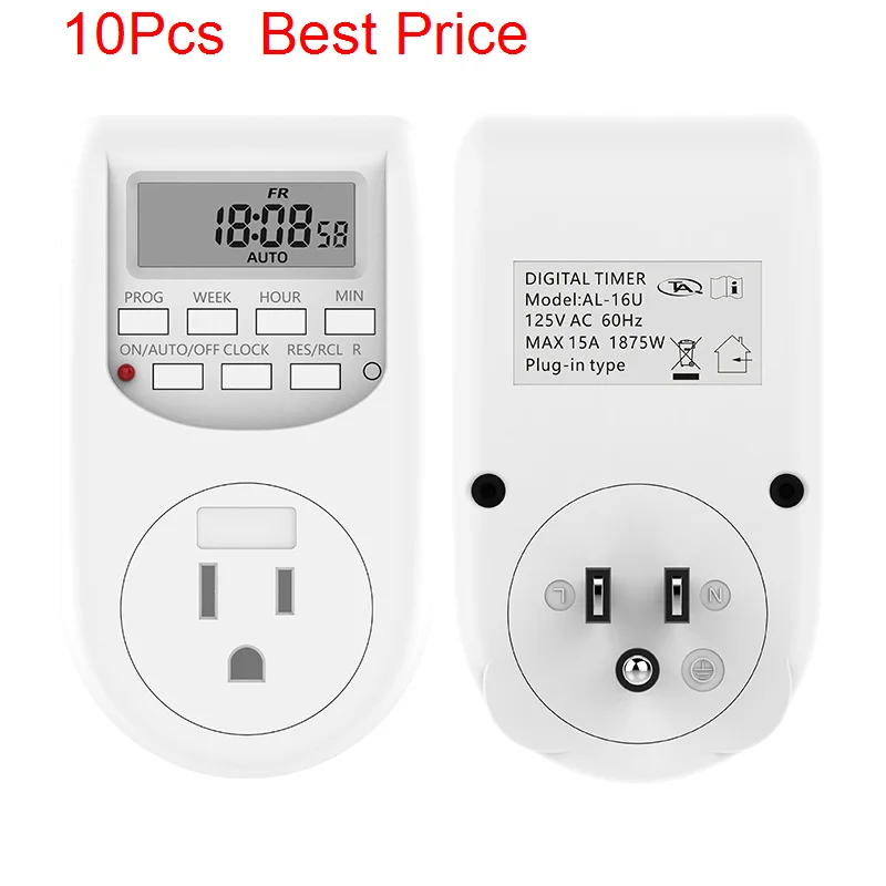 

10Pcs/lot Digital Time Switch Timer Socket Weekly Programmable Electronic Digital Timer Switch LCD Display 125V 60Hz 15A