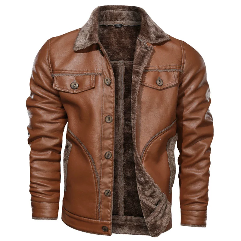 

Winter Thick Fleece Men Leather Jacket Male Fur Cashmere Lined Fashion Warm Outwear Coats Vintage Style Plus Size 7XL 8XL