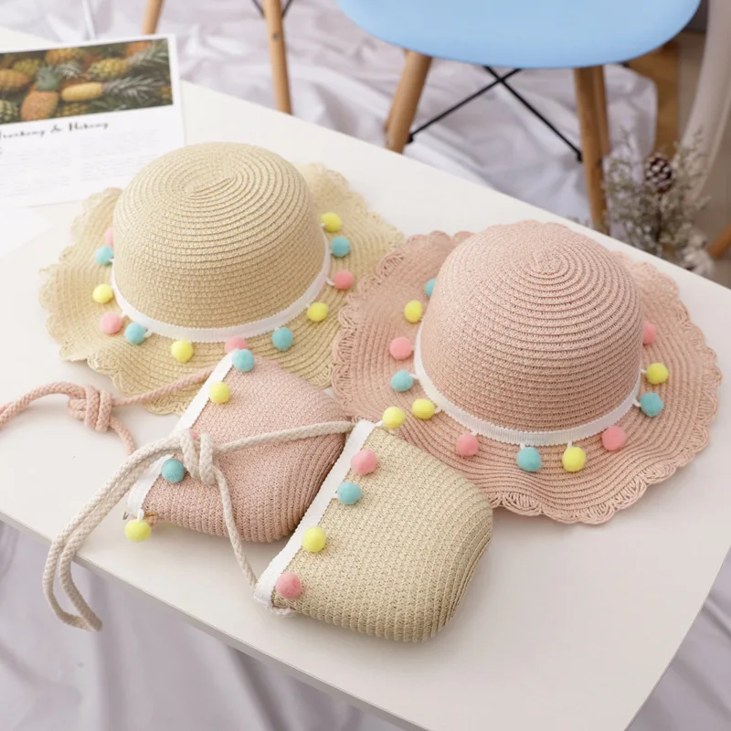 

Kids Girls Summer Fashion Children Sunscreen Sun Hat Straw Hat Bag For Girls Cool Hat Girl Cute Breathable BabyAccessories