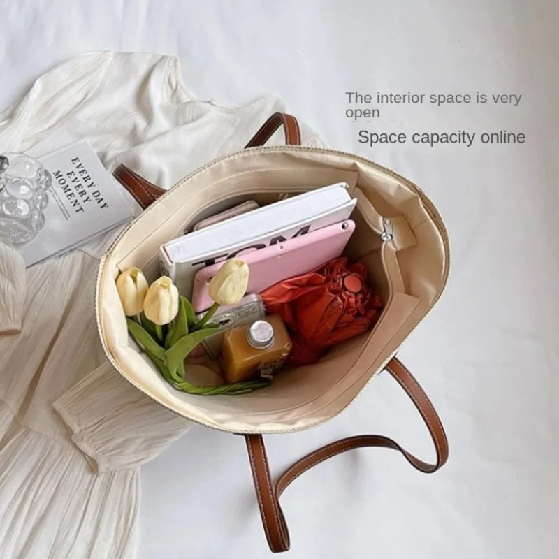 Женская Соломенная Сумка через плечо Пляжная вместительная сумка для отдыха на