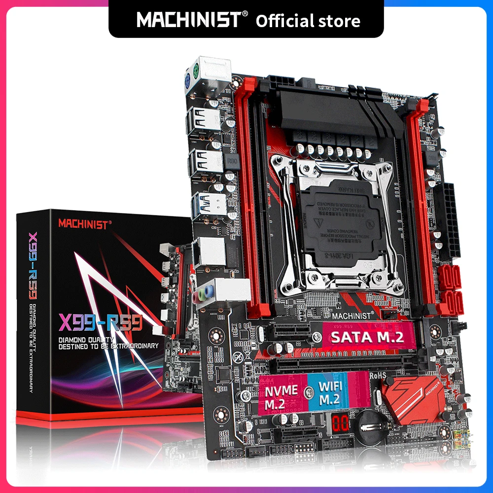 Placa base Machinist X99 LGA 2011-3 SATA / PCI-E M.2 Soporte de ranura Procesador Xeon E5 V3 V4 Cuatro canales DDR4 RAM X99-RS9