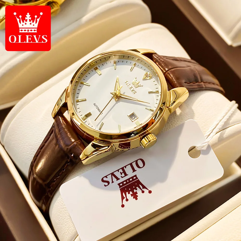 OLEVS 6629 Full-automatic Automatic Mechanical Watch for Women Waterproof Fashion Genuine Leather Strap Women Wristwatches enlarge