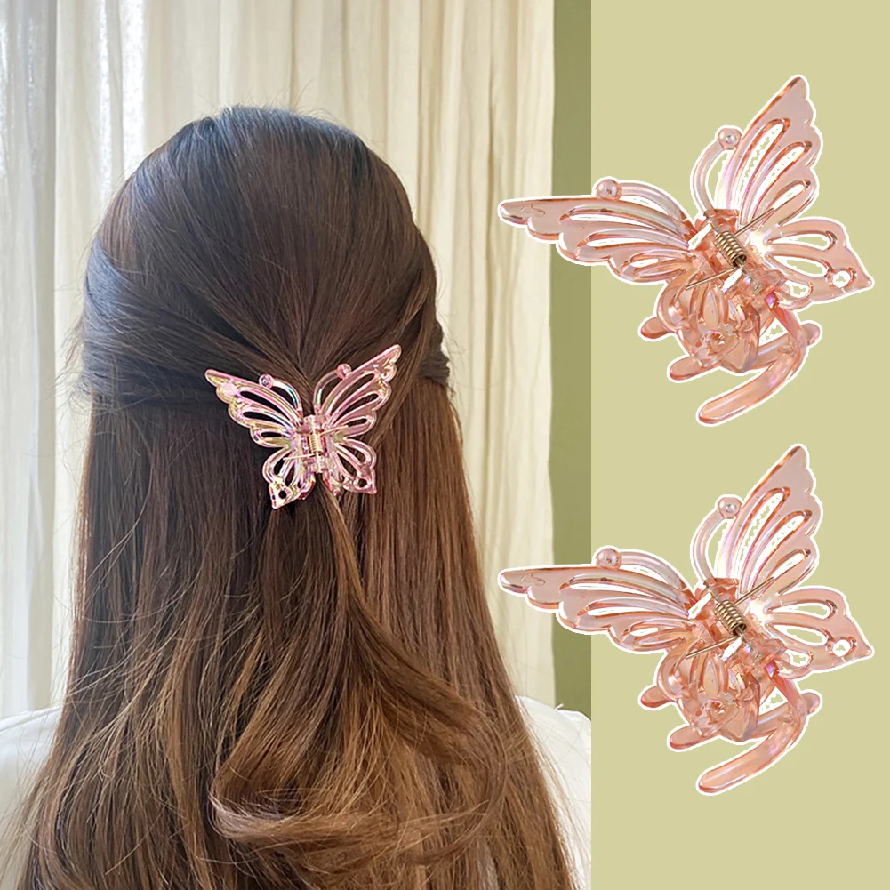

2022 Fashion Women Hair Grips Candy Color Sweet Fairy Butterfly Claw Clips Transparent Colored Hair Claw Girls Accessory