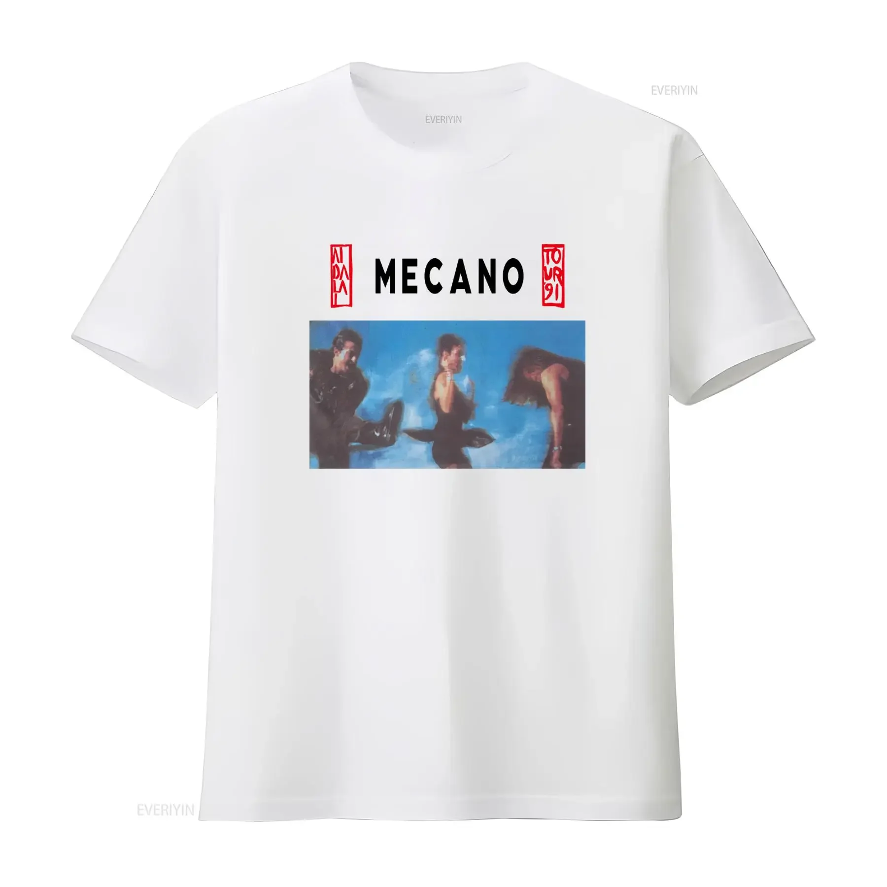 Фото Винтажная футболка Mecano в стиле испанской поп-музыки и син-т-вейв, с эффектом потертости, удобная, в стиле стритвир, мягкая, модная, универсальная. №1