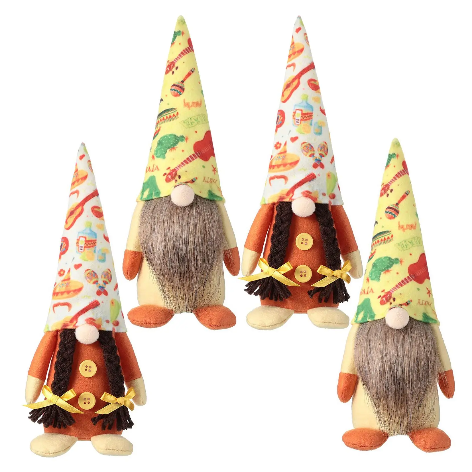 

4 Pieces Fiesta Gnome Couple Cinco De Mayo Tomte Handmade Scandinavian Ornaments for Home Kitchen Tiered Tray Decoration