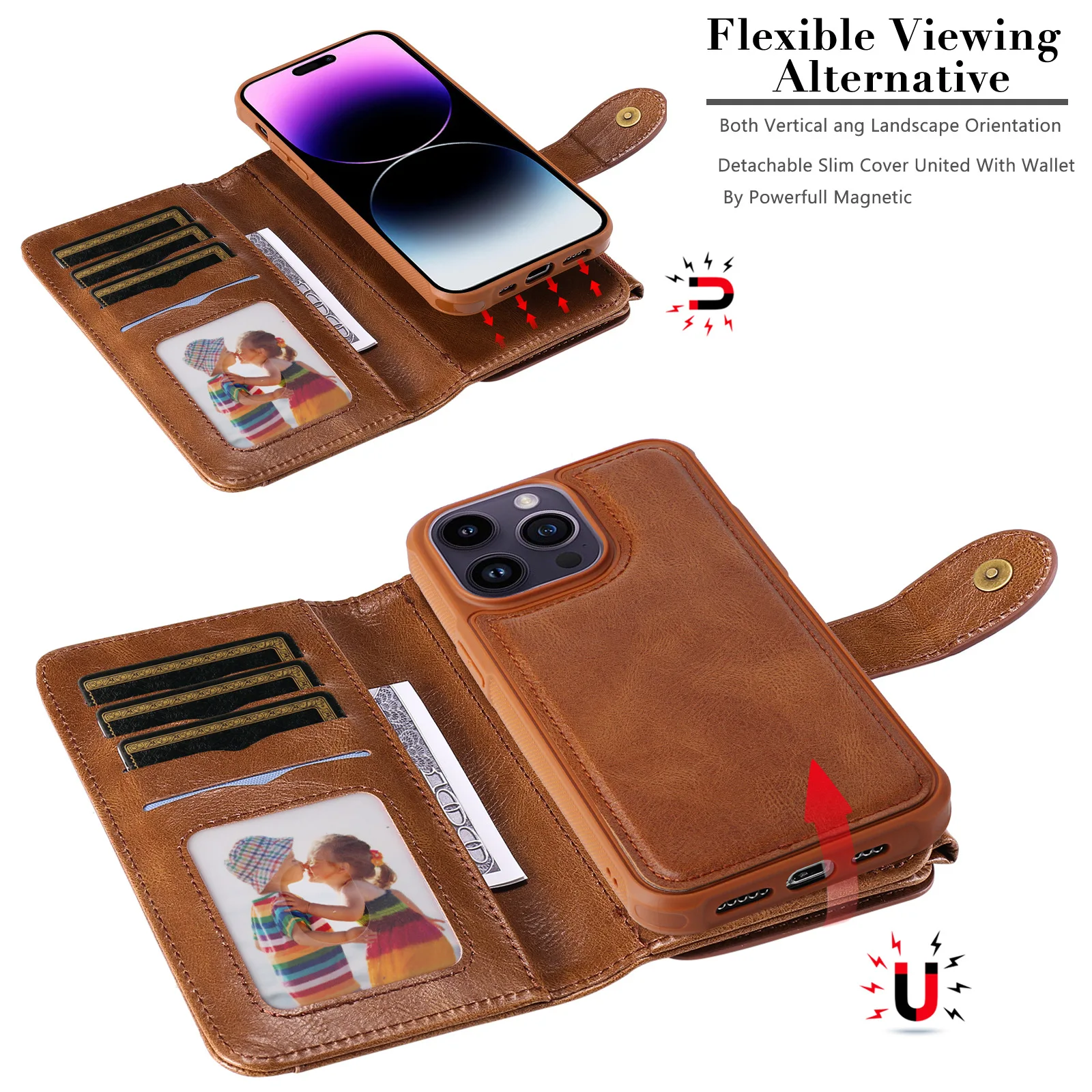 Деловой кожаный флип-чехол на молнии для телефона iPhone 15 Pro Max 13 12 11 14 Plus