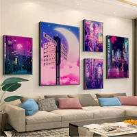 city neon night poster 80s vaporwave style city vintage posters for living room bar decoration vintage decorative painting