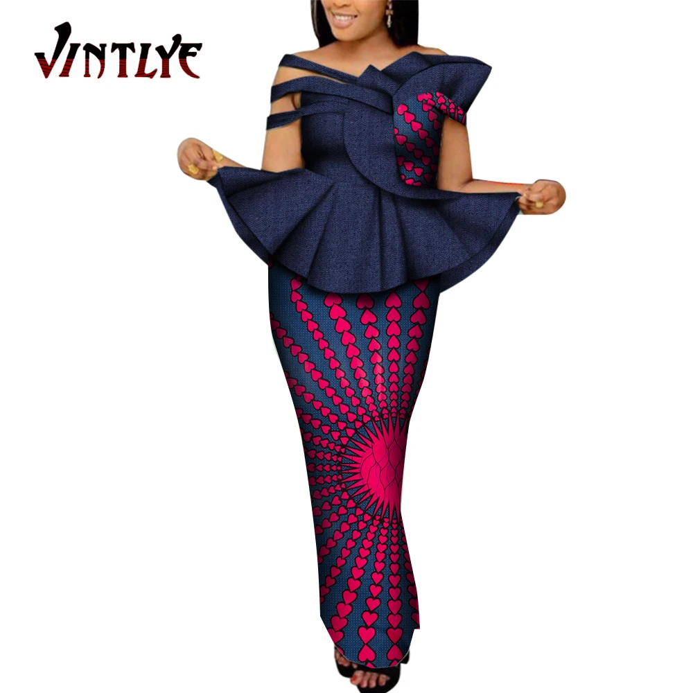 Модный женский комплект из юбки и топа африканская одежда для женщин 2 предметов