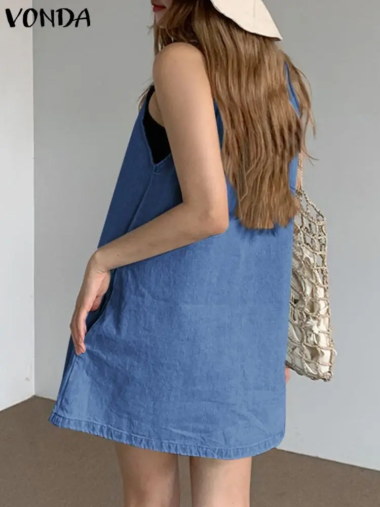 Джинсовое платье VONDA 2023 женское летнее мини-платье сексуальный пляжный