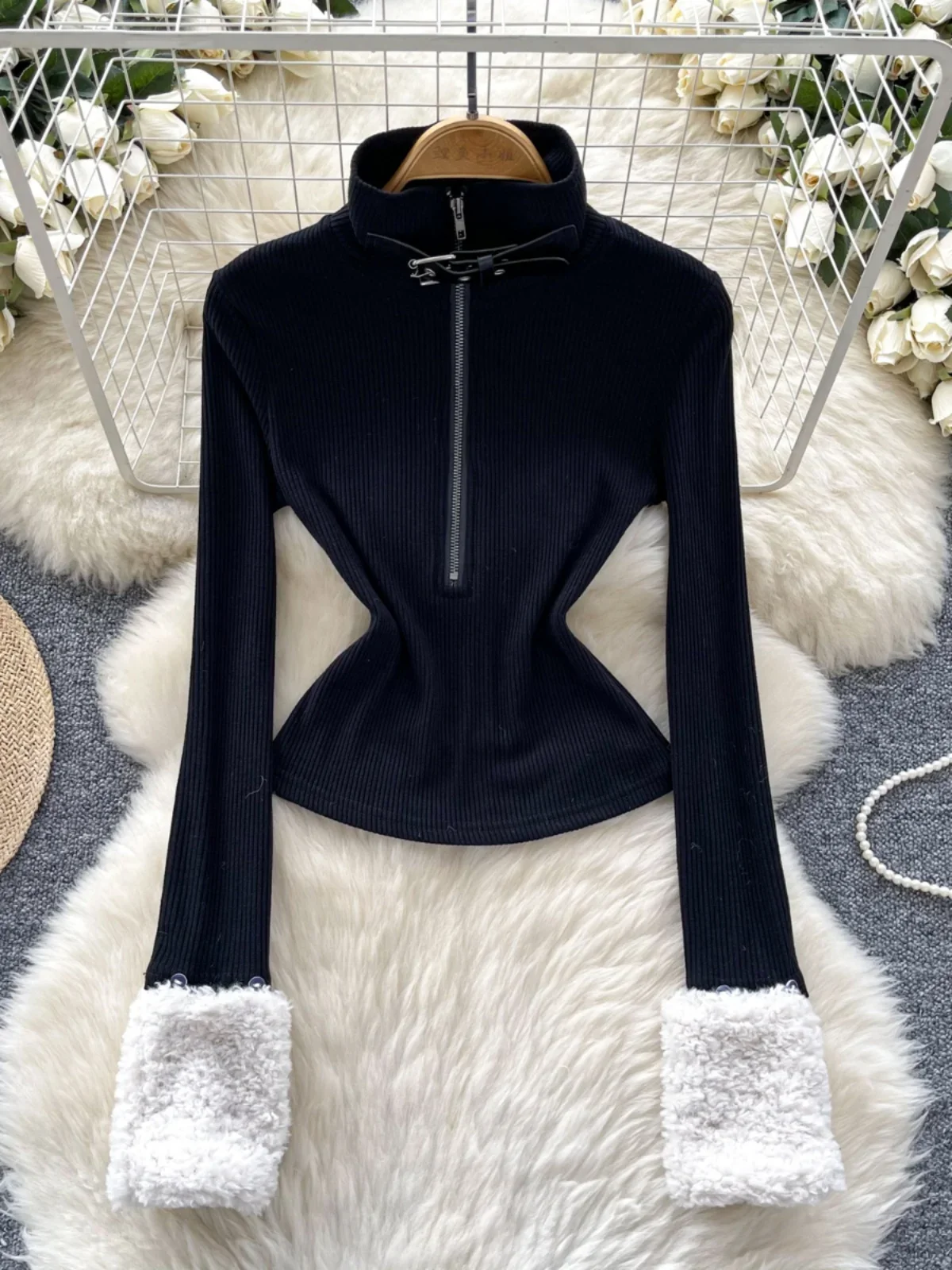 KUSAHIKI модный вязаный свитер с воротником-стойкой для женщин зимняя молния