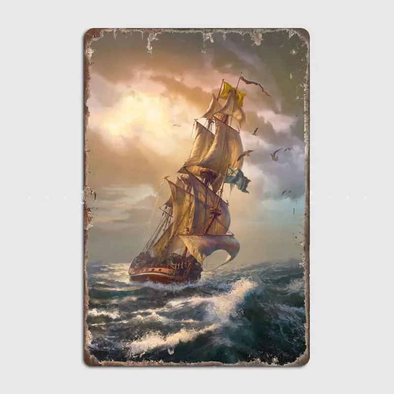 Декоративная винтажная металлическая вывеска Tsarist с изображением фригатов и