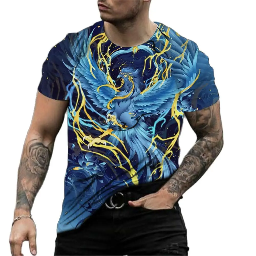 Summer Trend 3D Printing O-neck Short T-Shirt Comfortable Breathable Material Daily Extra Large Men Clothing Phoenix Patter Tees